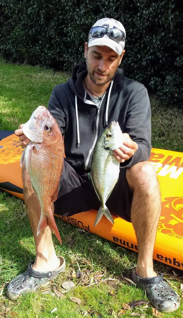 snapper and trevally caught from SUP