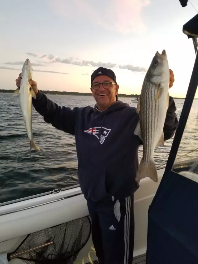 Striper and Blue schoolie on same rig