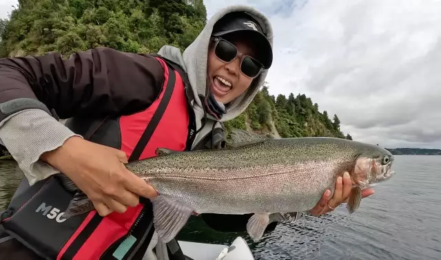 A big rainbow at Lake Rotoiti New Zealand