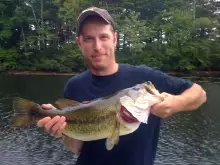 5.8 lbs largemouth bass with white popper frog