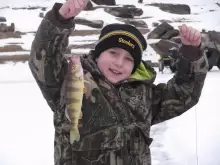 nick's first day ice fishing on east branch dam pa