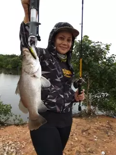 My lady first catch... Awesome barra